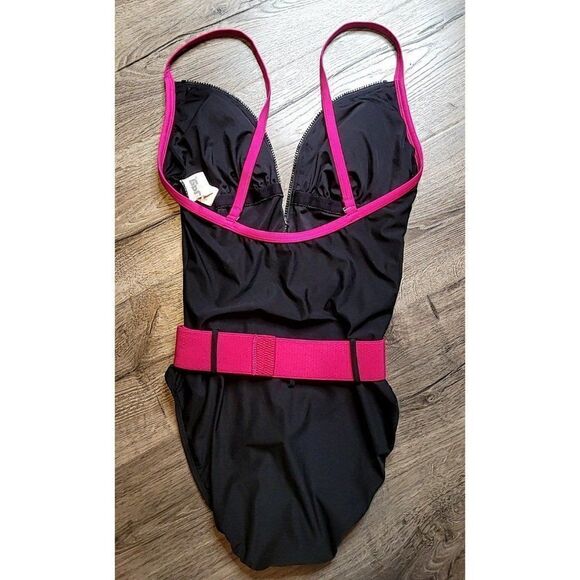 Vintage JAG 3/4 Zipper Front with Belt One-piece Bathingsuit Women's Size 14 - Picture 3 of 4